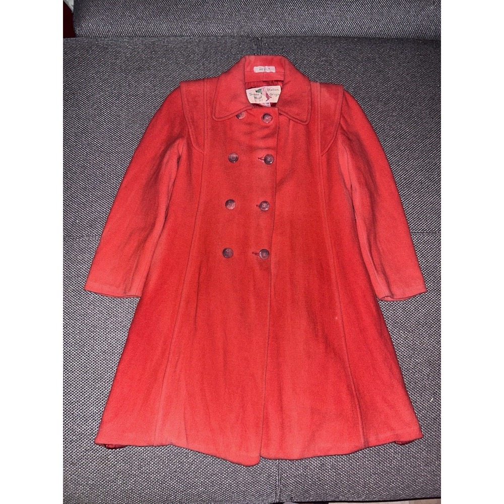 Vintage 50s Italian Super Wool Red Peacoat Womens Size 10 Made In Italy